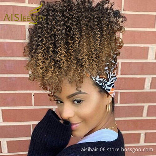 Aisi Beauty Hotselling Wholesale Ombre Brown Afro Fluffy Puff Hairpiece Extension Messy Donut Curly Afro Kinky Afro Hair Bun